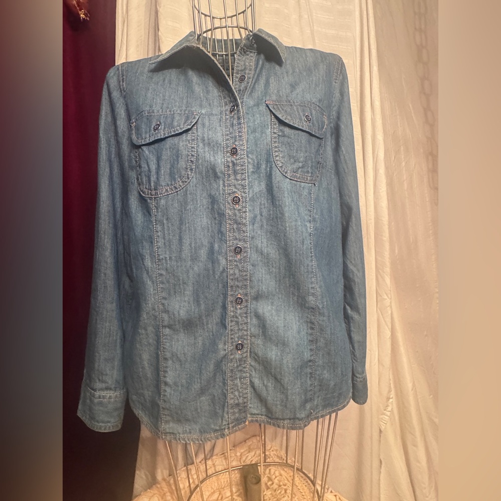Talbots Blue Denim Button-Up Shirt, Large